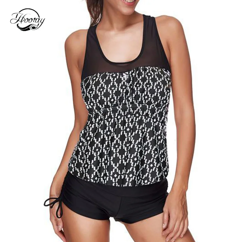 2018 SexeMara Two Piece Swimwear Women Swimsuit Large Size Retro Tankini Printing Set Female Striped Solid Maillot De Bain Femme | Спорт и