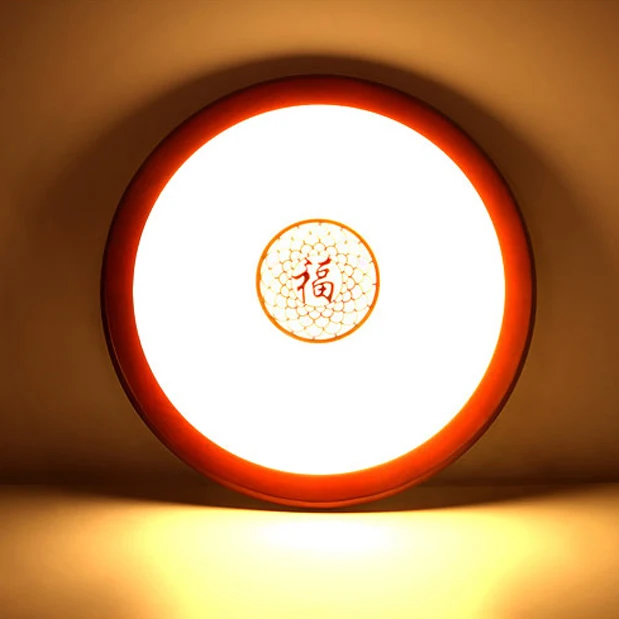 New Chinese Style Wooden Acrylic Carved LED Red Round Ceiling Light Lamp For Foyer Study Corridor Hallway Balcony Bedroom | Лампы и
