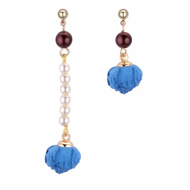 TONGKWOK Bohemia Exaggeration Dangle Earrings For Women Silk Thread Tassel Pearl rose Long Chandelier #131216 | Украшения и