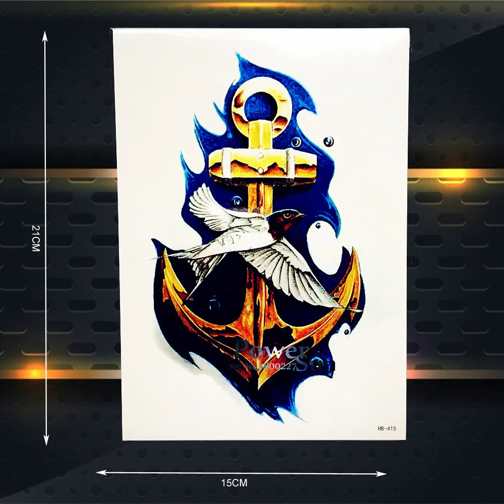 Одна деталь Временные татуировки 3D Золотой Якорь пират Водонепроницаемый