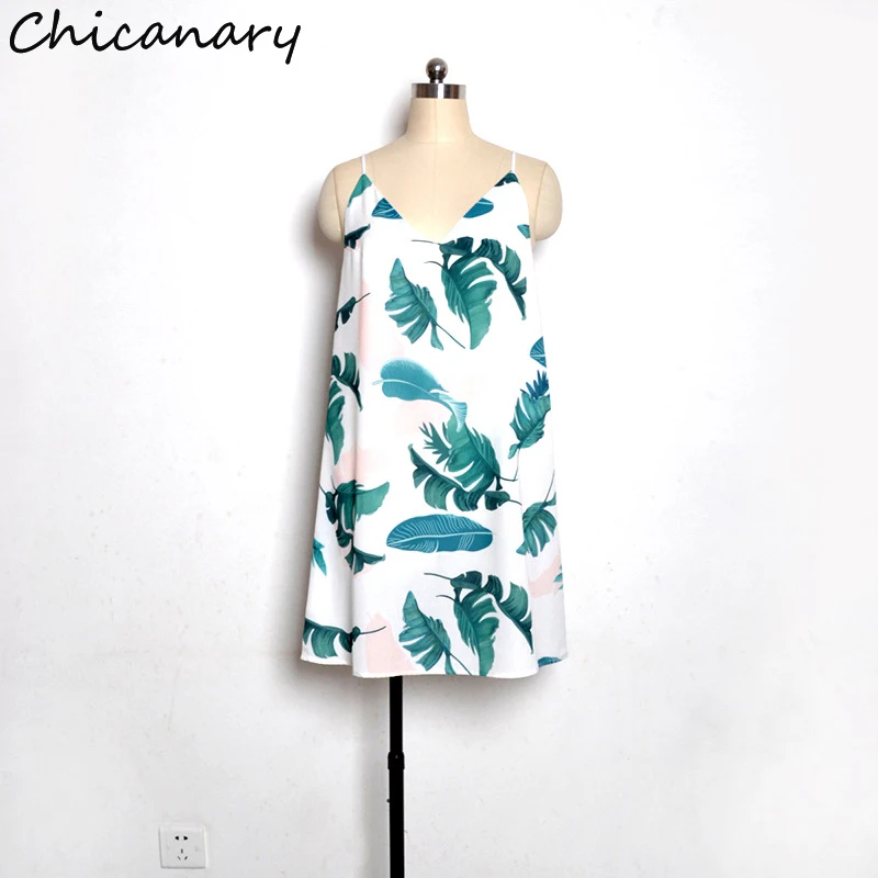 Кляузничество темно-palm Leaf Print double v Средства ухода за кожей Шеи Cami Dress Для женщин