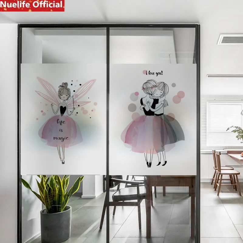 Custom size Pink Girl Ballet Pattern Scrub Static Window Glass Children Room Bedroom Office Bathroom Opaque pvc Sticker | Дом и сад