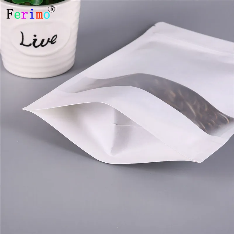 free shipping 100pcs Frosted windows white kraft paper self sealing bags tea supporting food packaging fruit bags. | Дом и сад