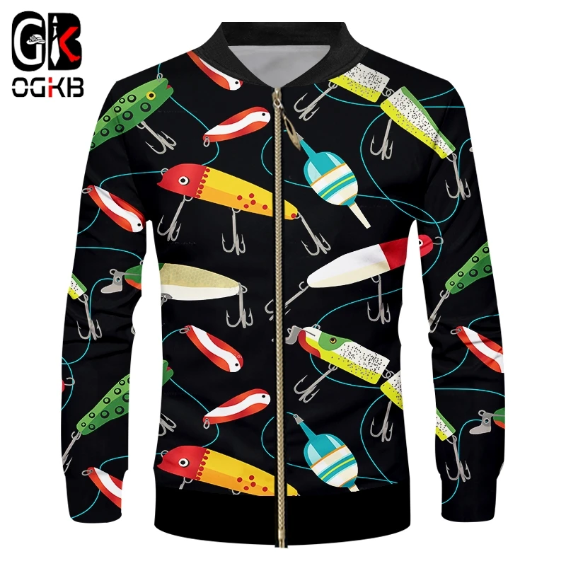 OGKB мужская повседневная куртка с забавным принтом 3d на молнии длинным рукавом и