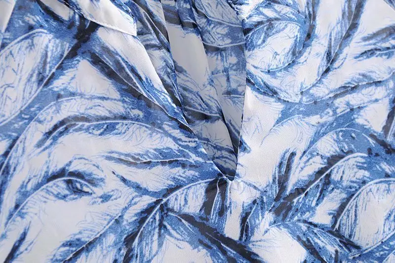 2019 для женщин мода с длинным рукавом перо печати повседневное свободные оборками