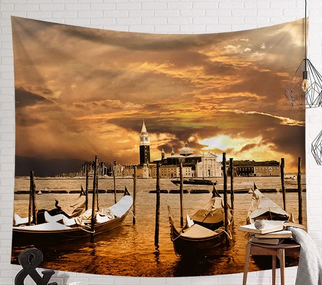 

CAMMITEVER Beautiful Scenic Ship Sea Mountain Moon Night Dye Wall Hanging Tapestries Great Room Decoration Art Beach Throw