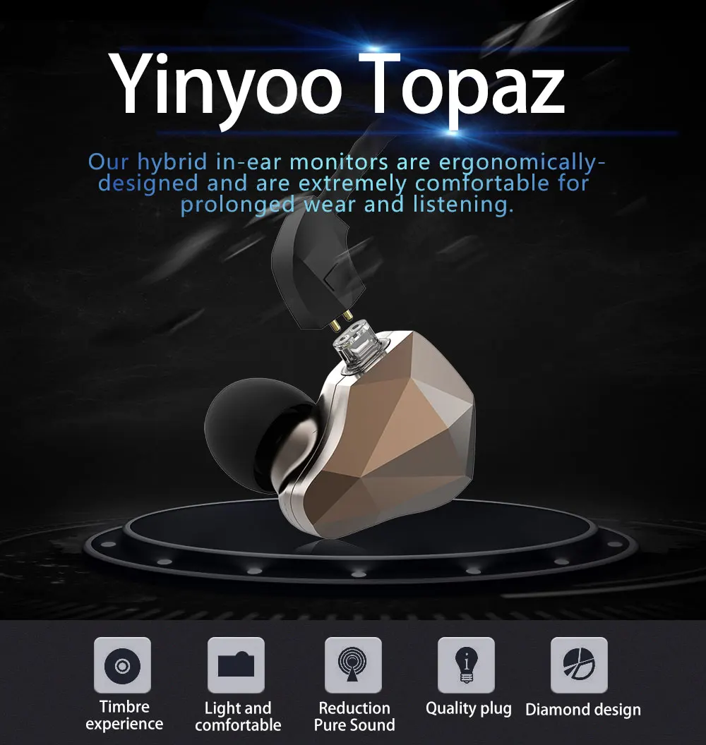Наушники вкладыши Yinyoo TOPAZ 4BA + 1DD гибридные 10 мм|Наушники и гарнитуры| |