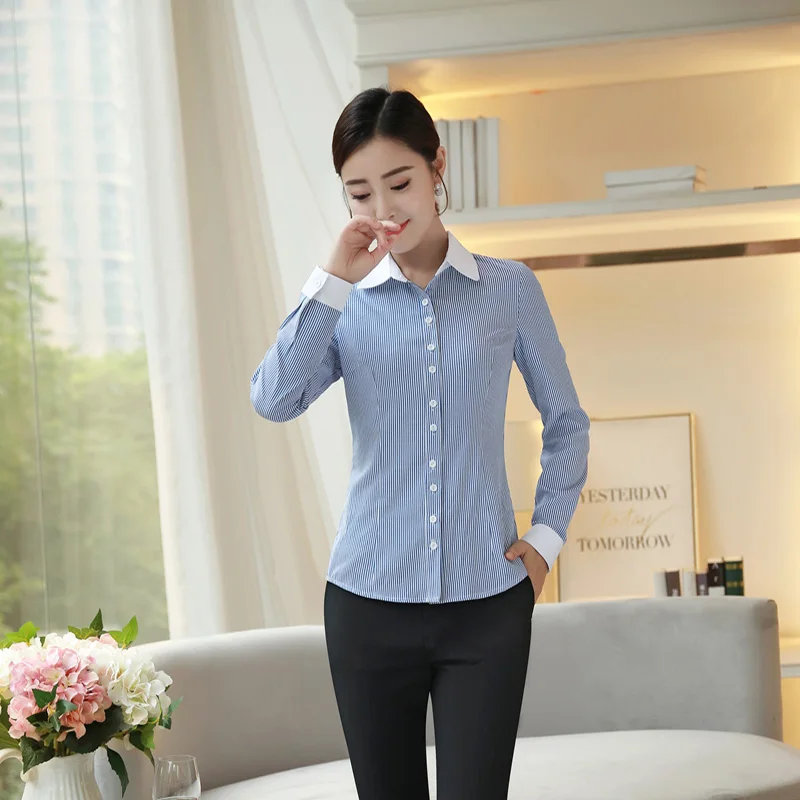 2018 весенние женские Топы рубашка Дамская блузка в полоску шифоновая офисная