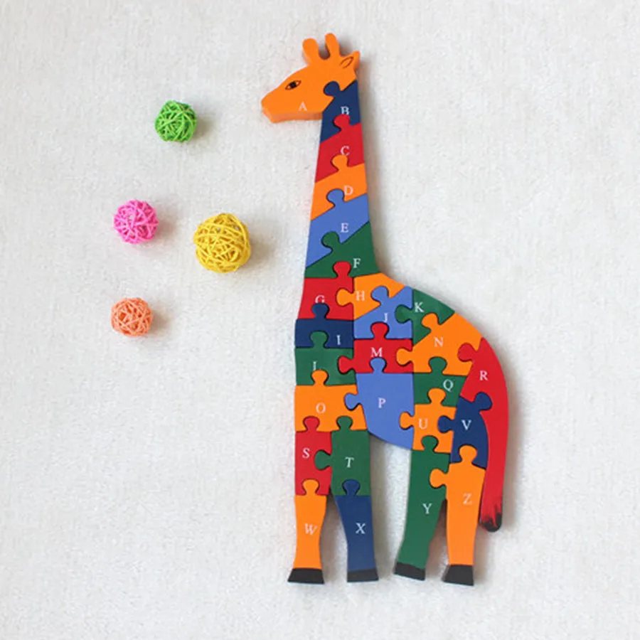 3D Животных Письмо Математика Новый Жираф Игрушка Игра-Головоломка Деревянные