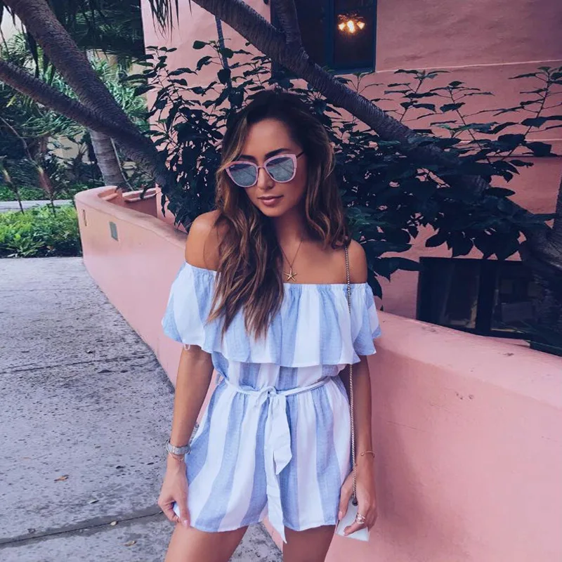Stripe One Shoulder Pants Shorts Rompers Womens Summer Jumpsuit Sexy Bodysuit Combinaison Salopette Femme Playsuit Combishort | Женская