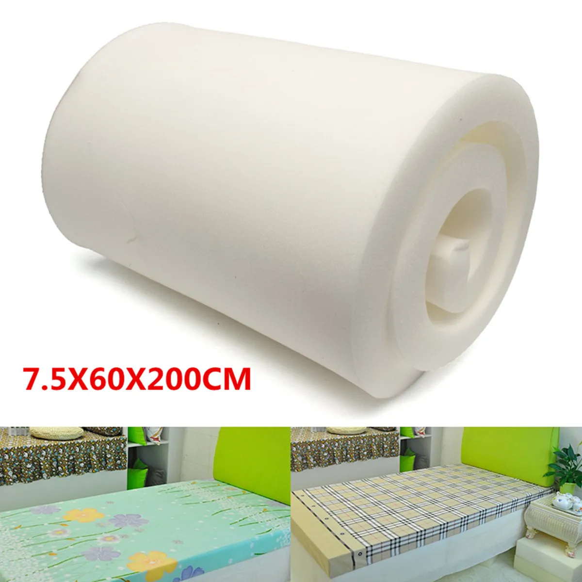 

High Density Polyurethane Foam Firm Upholstery White Foam Chair Seat Rubber Cushion Furniture Replacement Pad 200X60X7.5cm
