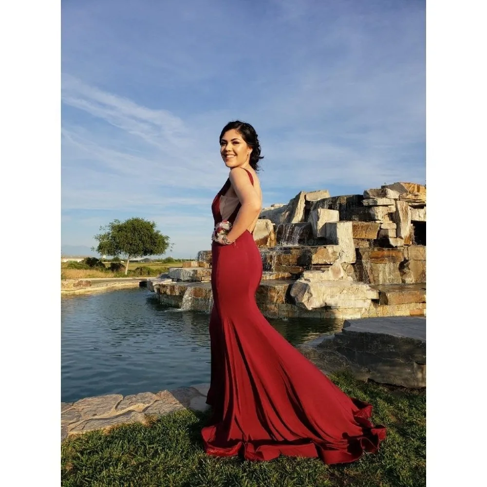 Виноград Джерси Русалка сексуальные платья для выпускного вечера V Back Robe de bal longue