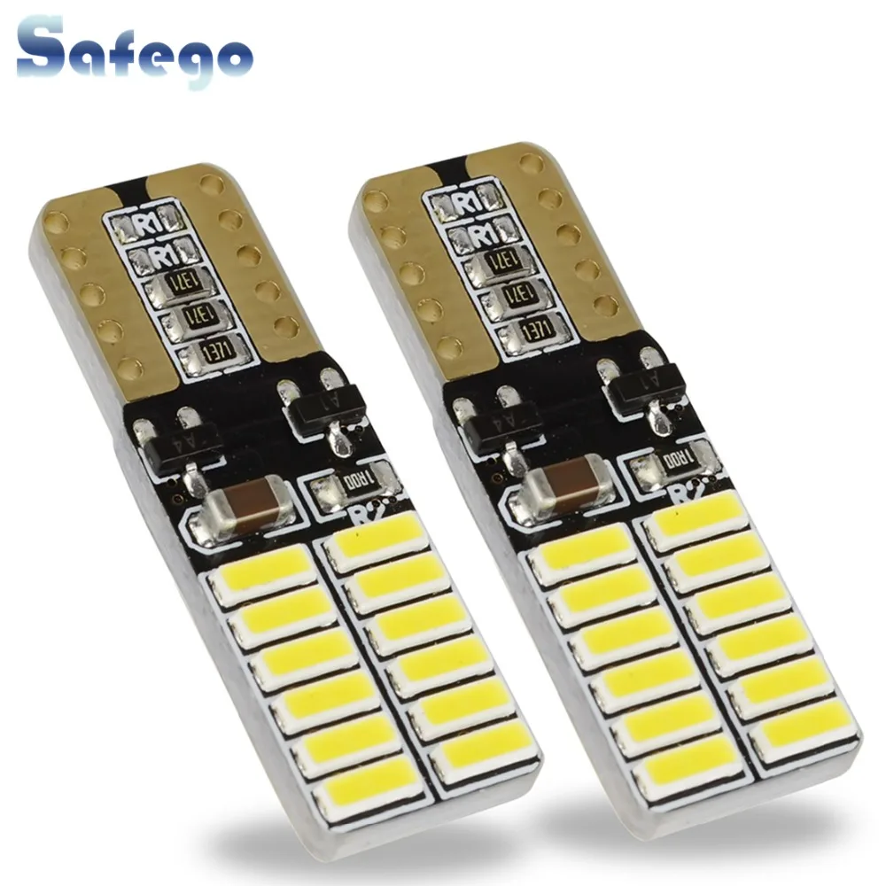 

2pcs Safego W5W Canbus 194 168 LED T10 Canbus Led Light Bulbs 4014 24 SMD Car Interiror reading dome lamps Parking Lights White