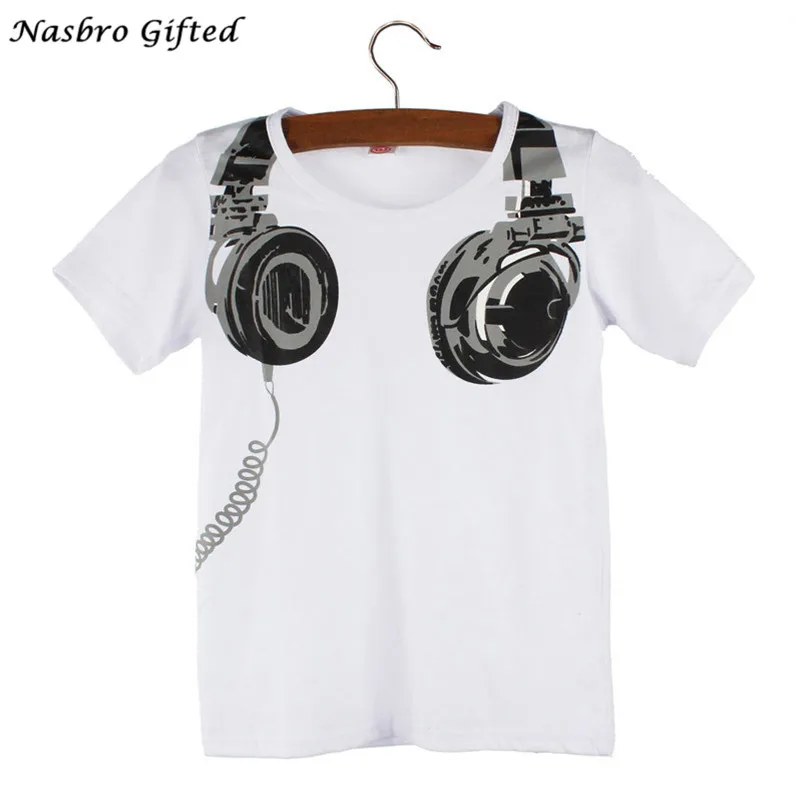 Футболка для мальчиков летняя детская одежда с короткими рукавами и наушниками