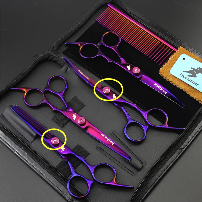 

Freelander 6 inch Rainbow Purple Professional Pet Shears Set wiht Comb Dog Salon Hair Clipper Dog Grooming Kit In Pet Supplies