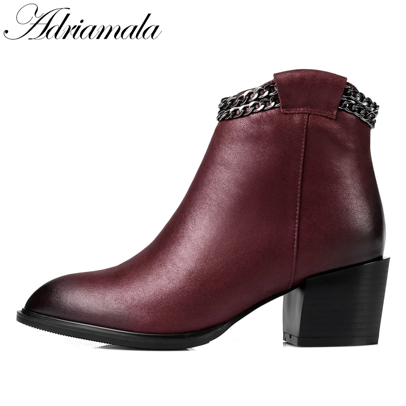 2017 Пояса из натуральной кожи толстый каблук острый носок Ботильоны для Для