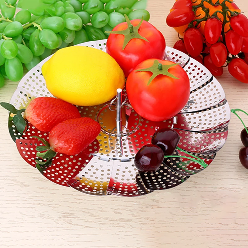 OLOEY Stainless Steel Folding Steamer Kitchen Vegetable Fruit Basket Food Mesh Steaming Rack Cookware Vapor Cooker Steamers Tool | Дом и сад