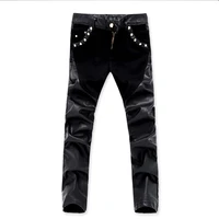 new arrivals casual men slim fit leather pants skinny denim jeans trousers 28 36 acl73