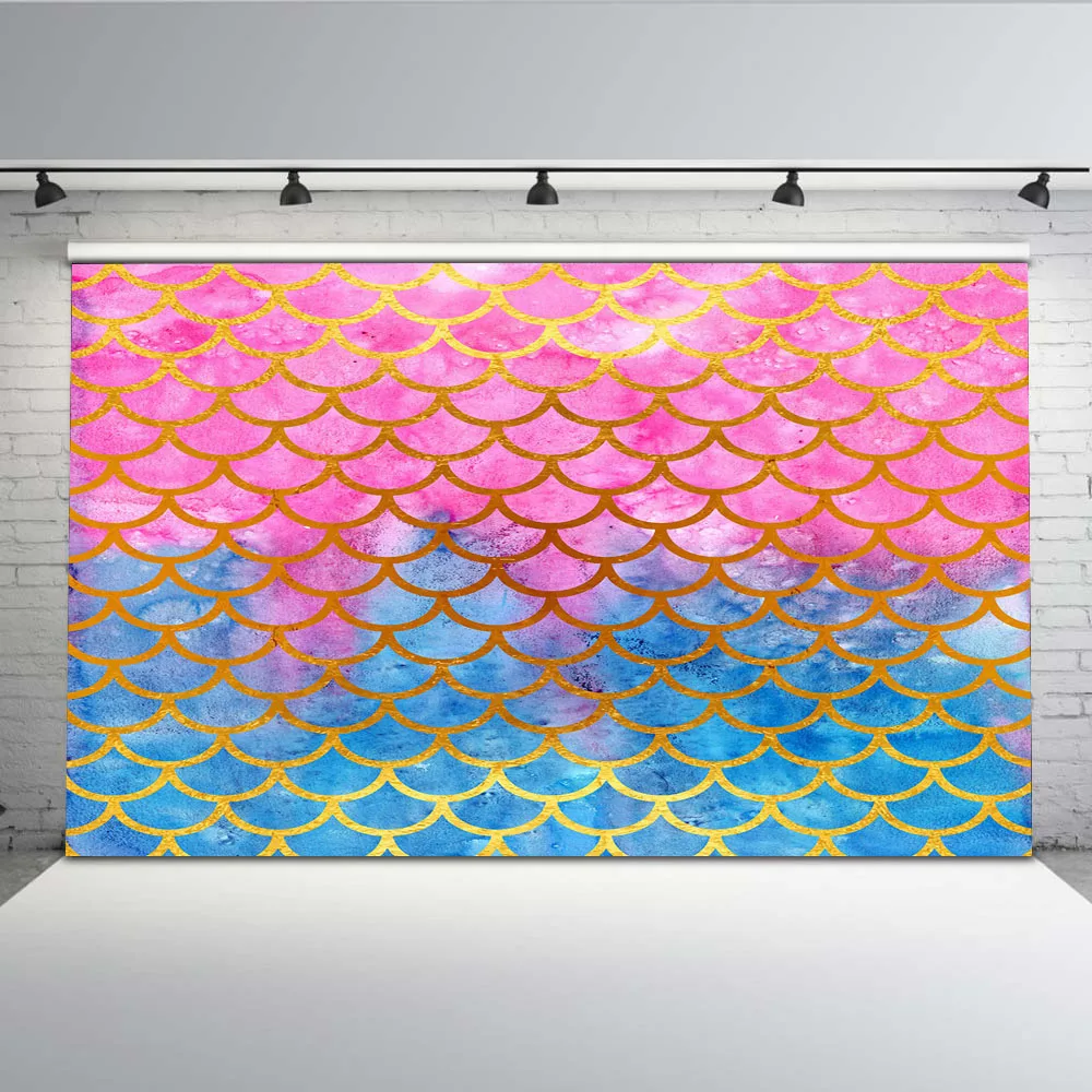 

Vinyl Pink Blue Photography Backdrops Mermaid Scales Photo Background Booth Studio Prince Birthday Cartoon G-574