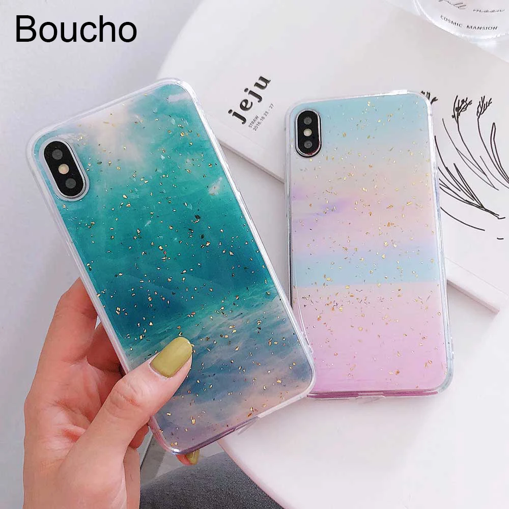 Чехол Boucho из цветной золотой фольги для iphone XS MAX XR X 6S 7 8 Plus модные чехлы с