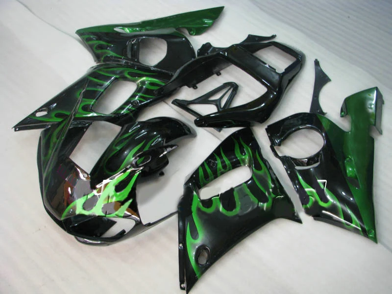 Мотоцикл обтекатель комплект для YAMAHA YZFR6 98 99 00 01 02 YZF R6 YZF600 1998 2000 2002 зеленое пламя