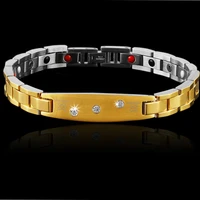 wollet jewelry bio magnetic stainless steel bracelet cz stone for gold color 4 in 1 infrared hematite germanium magnet