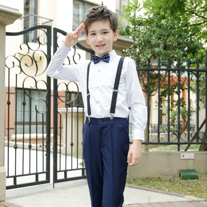Brand Flower Boys Gentleman Wedding Overall Suits with Bowtie Formal School Performance Suit Dress Bib Pants Shirt Clothes F096 | Детская