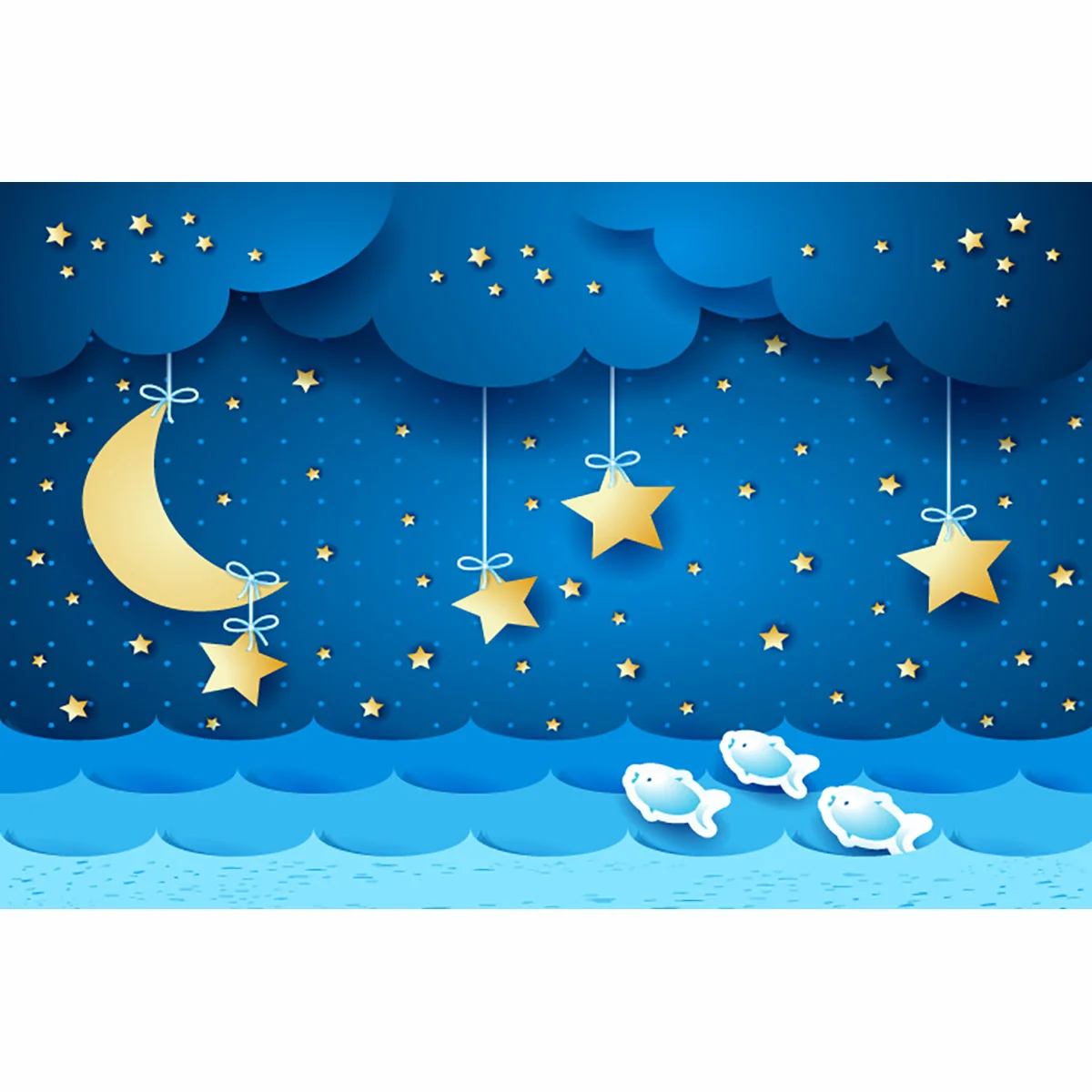 Allenjoy photography backdrop Blue sky waves fish stars moon children background photo studio camera fotografica | Электроника