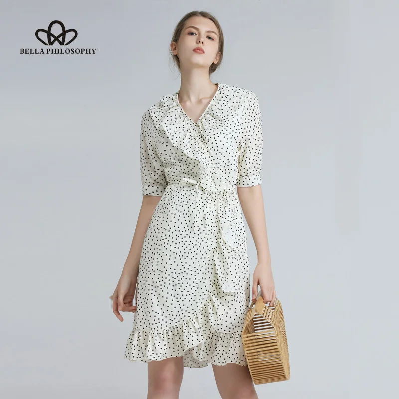 Осень 2019 винтажное цельное платье Heydress в горошек Платье До Колена с запахом и
