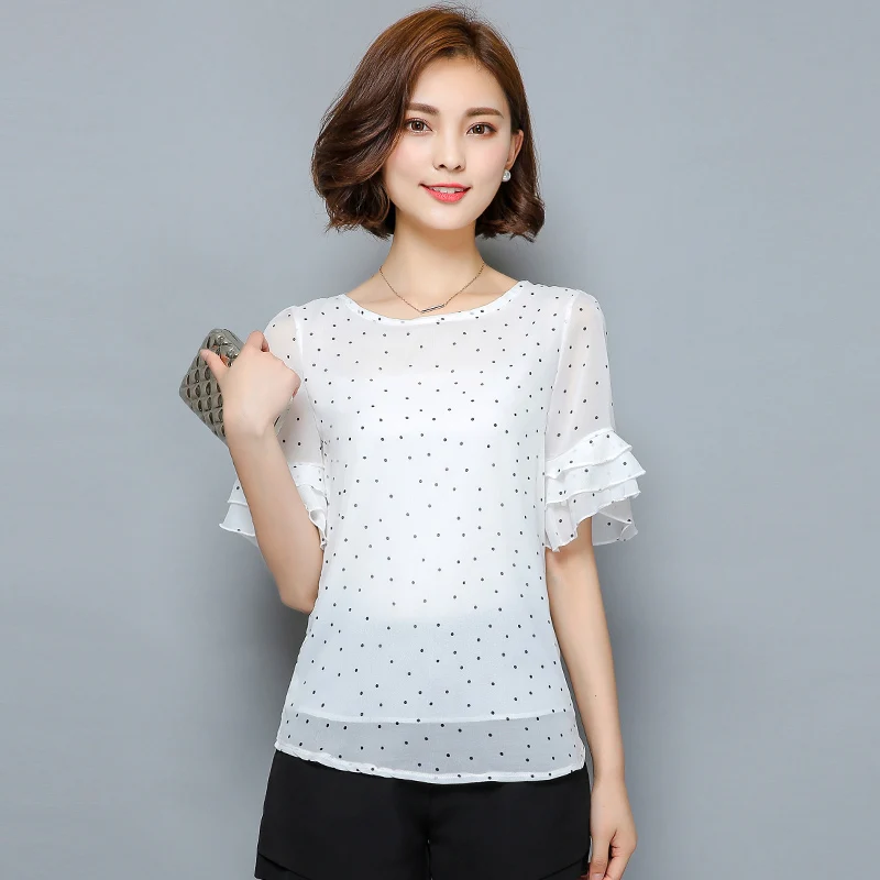 Блузки 2018 модные женские топы летняя шифоновая блузка с коротким рукавом женская