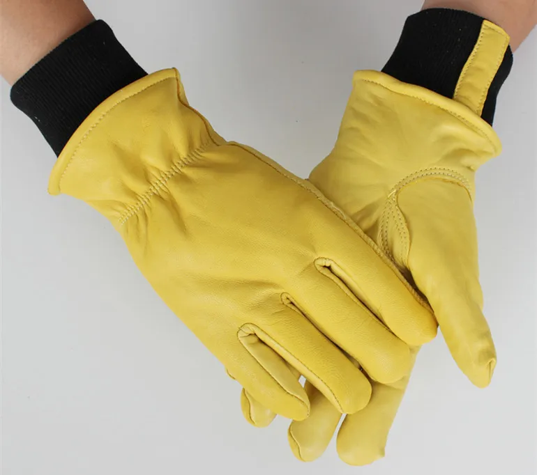 Free shipping two pairs of genuine leather full line protecting gloves with comfortable elastic cuff .