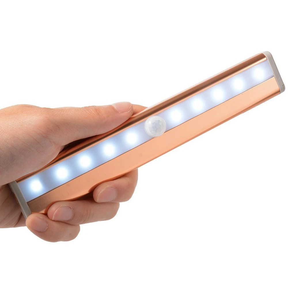 

AAA Battery operated 10leds sticky cabinet lamp light/ led baby room wardrobe motion sensor Gold color lighting