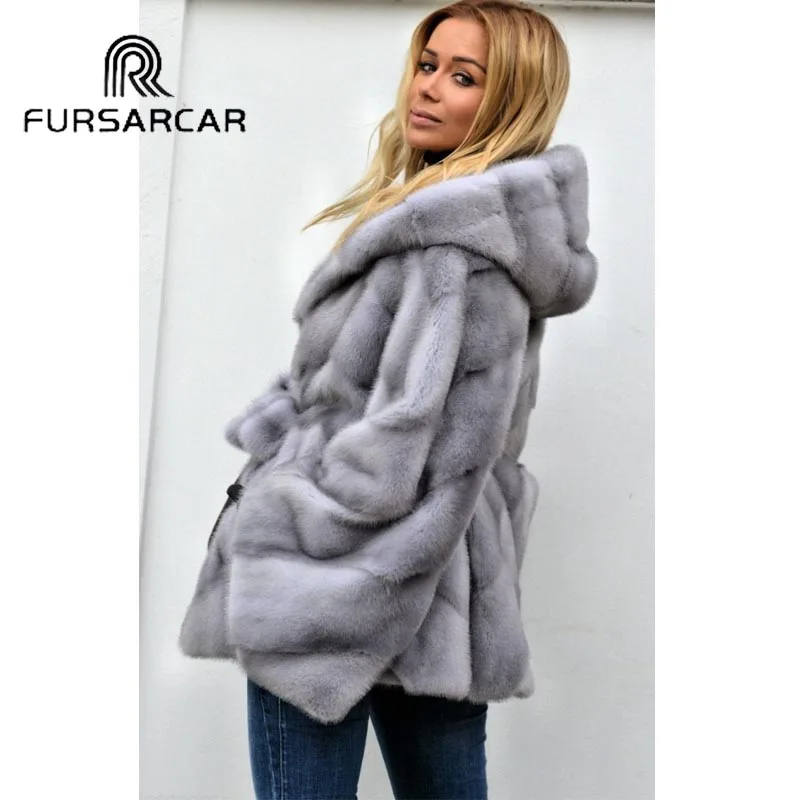 Новая шуба FURSARCAR из натурального меха Женская стильная модная зимняя с рукавами
