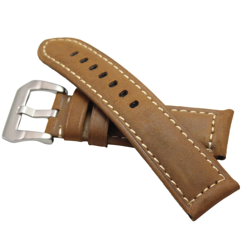Handmade Retro Genuine Leather Watchbands For Panerai 22mm 24mm Men Watch Band Strap Metal Buckle Accessories Wrist Band