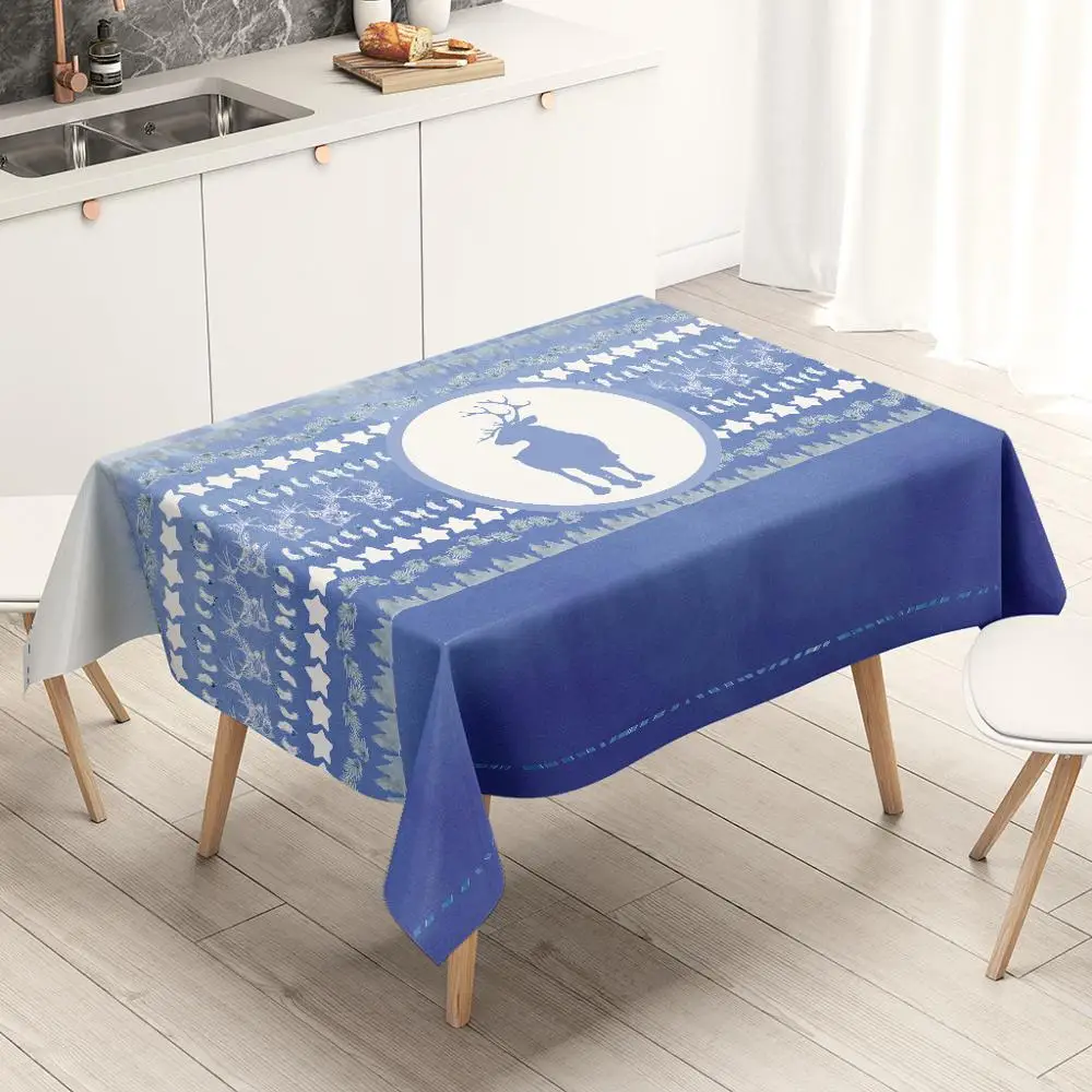 Скатерть льняная в клетку с цветами водонепроницаемая маслостойкая