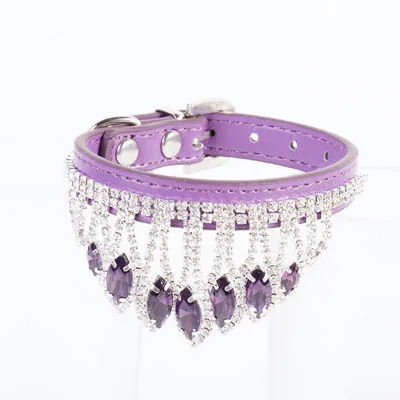 Purple Шикарные стразы, дизайнерский очаровательный ошейник принцессы, кошки, собаки, ожерелье, 3 цвета, для маленьких собак, Поводок для домашних животных, шлейки, 910A - Цвет: Purple