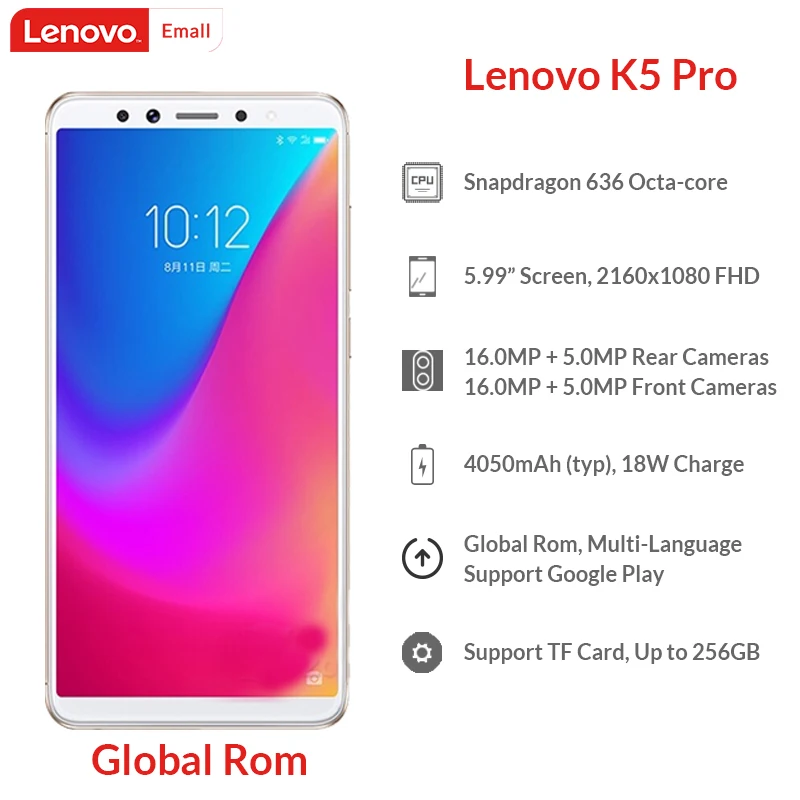 Lenovo K5 Pro смартфон с 5 99 дюймовым дисплеем восьмиядерным процессором Snapdragon 636 ОЗУ 4