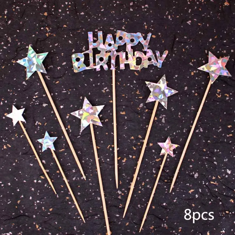 Multicolor Star DIY вечерние украшения Дети Лазерная Baby Shower Круглый с днем рождения Свадебный бумажный Топпер на торт блестящая Звезда Блеск - Цвет: Multicolor Star