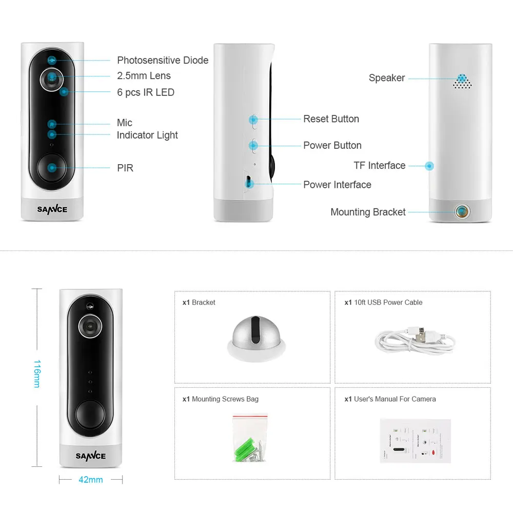 SANNCE мини ip-камера 720P HD провод-бесплатно 3000ма перезаряжаемая батарея PIR камера ночного видения WiFi Беспроводная камера Домашняя безопасность