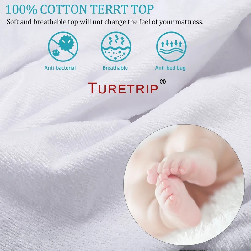 Turetrip 200X200CM махровый водонепроницаемый матрас против пылевого клеща|mattress protector|dust