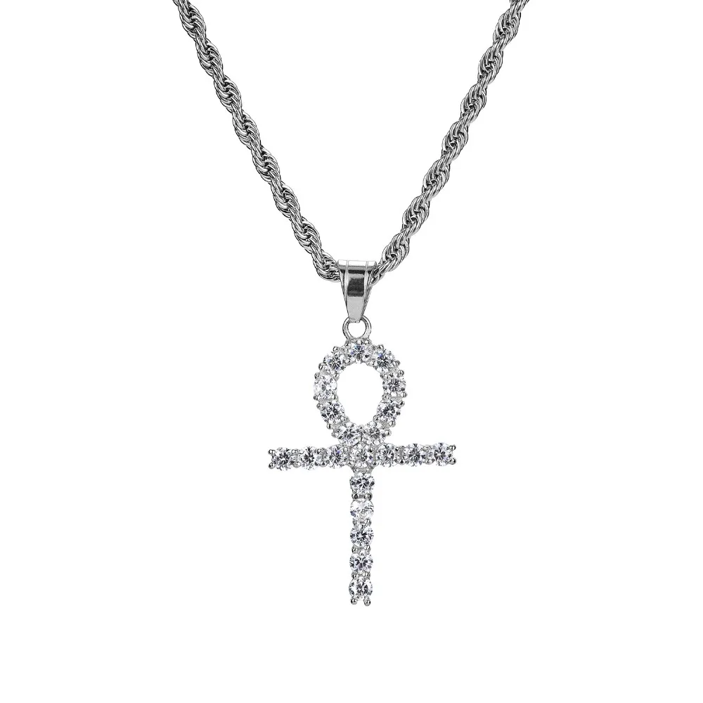 Cubic Zircon Crystal Small Cross Pendant Necklace Hip Hop Choker Golden Rope Chain Charm Women Men Jewelry Gift | Украшения и