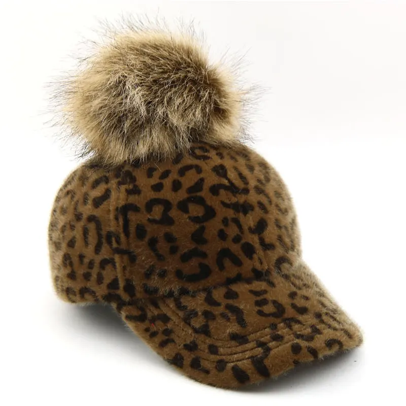 Детская бейсбольная кепка с леопардовым принтом и помпоном Цвет черный