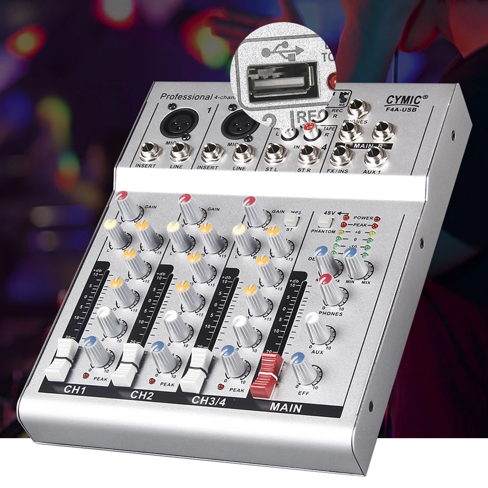Мини бытовой портативный аудио микшер с USB DJ звуковой микшерный пульт 48 в усилитель для караоке KTV вечерние аудио микшер