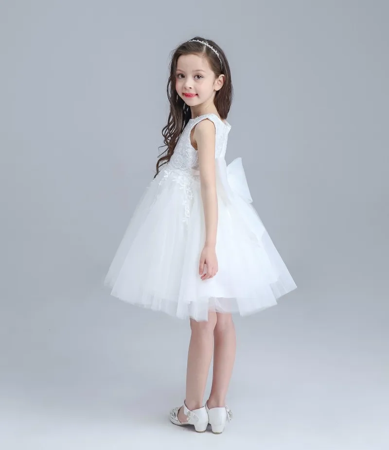 Бальное платье платья для девочек с цветами белое кружевное Тюлевое длиной до
