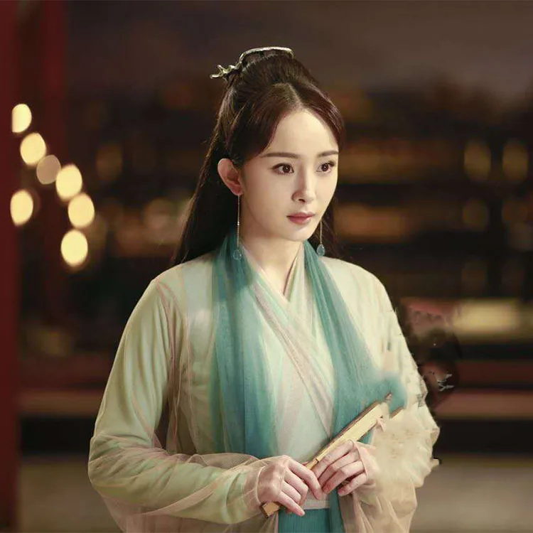 

2 Designs Yellow Blue Green Bai Qian Fairy Women's Costume Forever Love in Ten Miles of Peach Blossom Bushes TV Play Hanfu