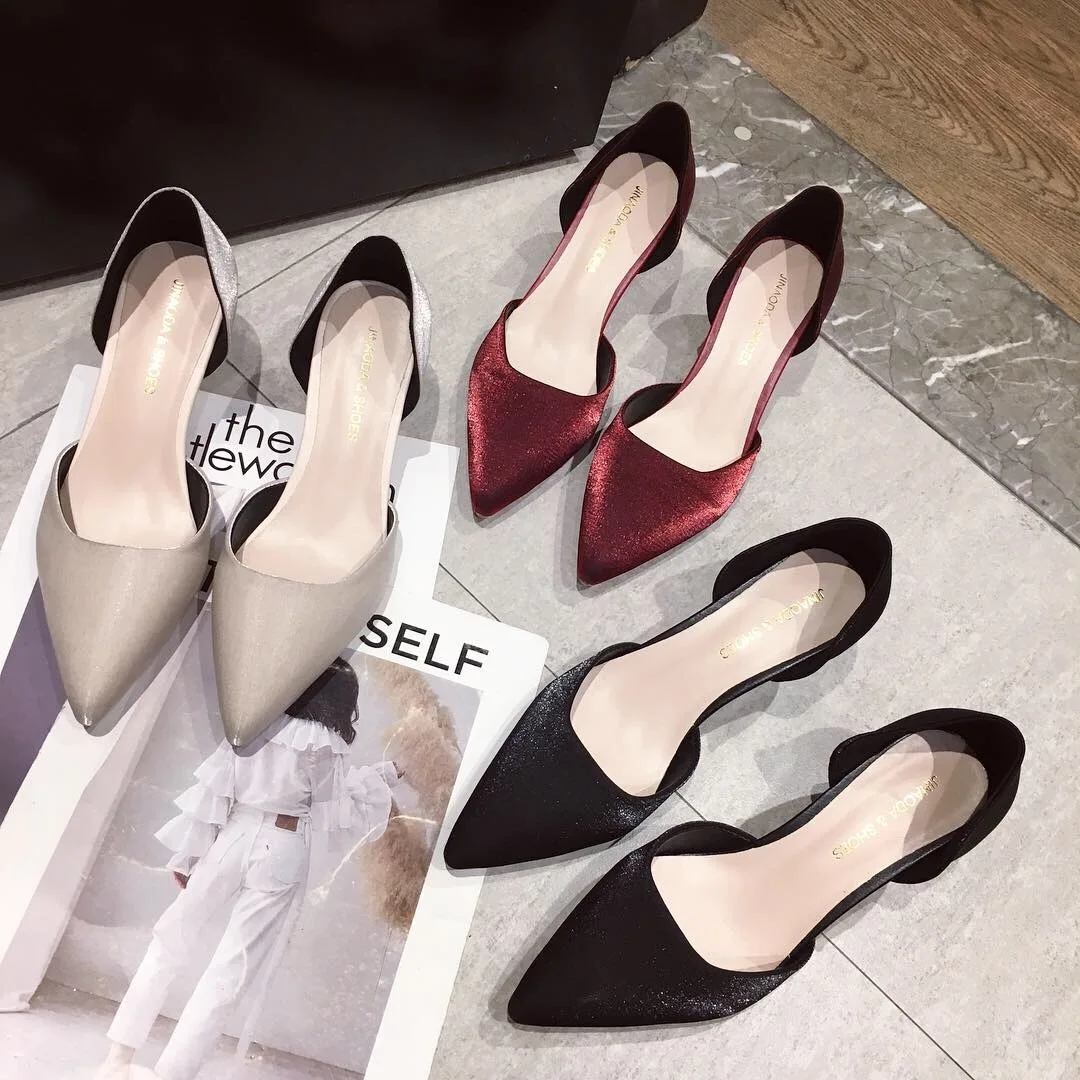 Женские босоножки весна 2019 модные пикантные туфли лодочки на высоком каблуке с