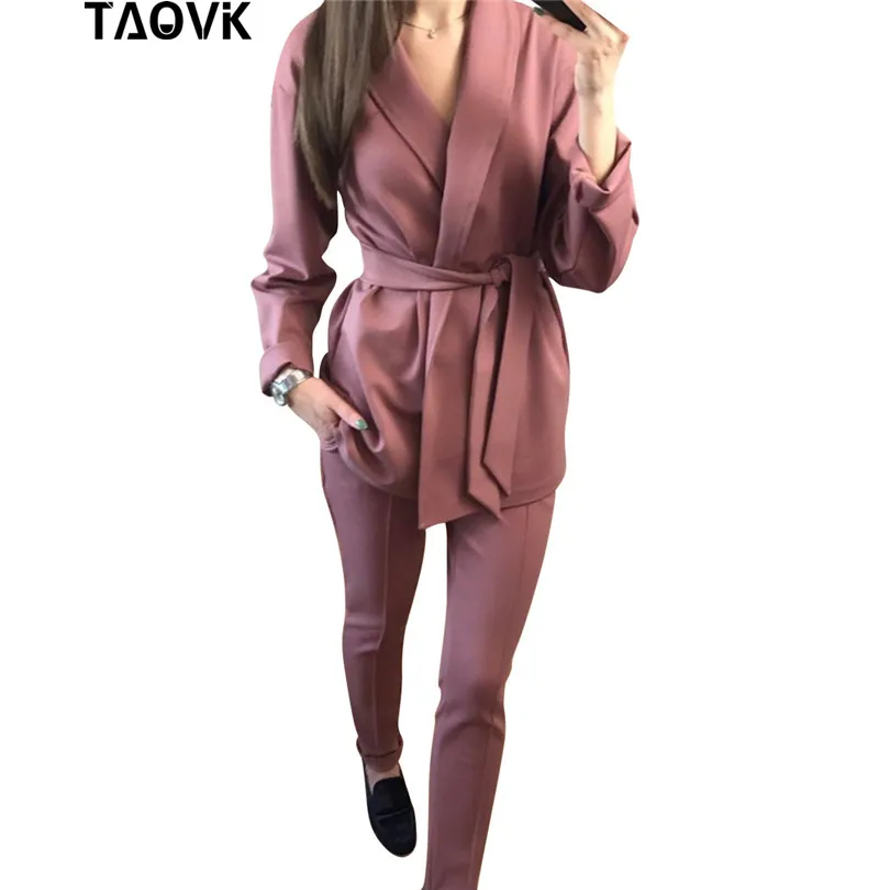 TAOVK Офисные женские туфли брючный костюм Для женщин комплекты блейзер с поясом