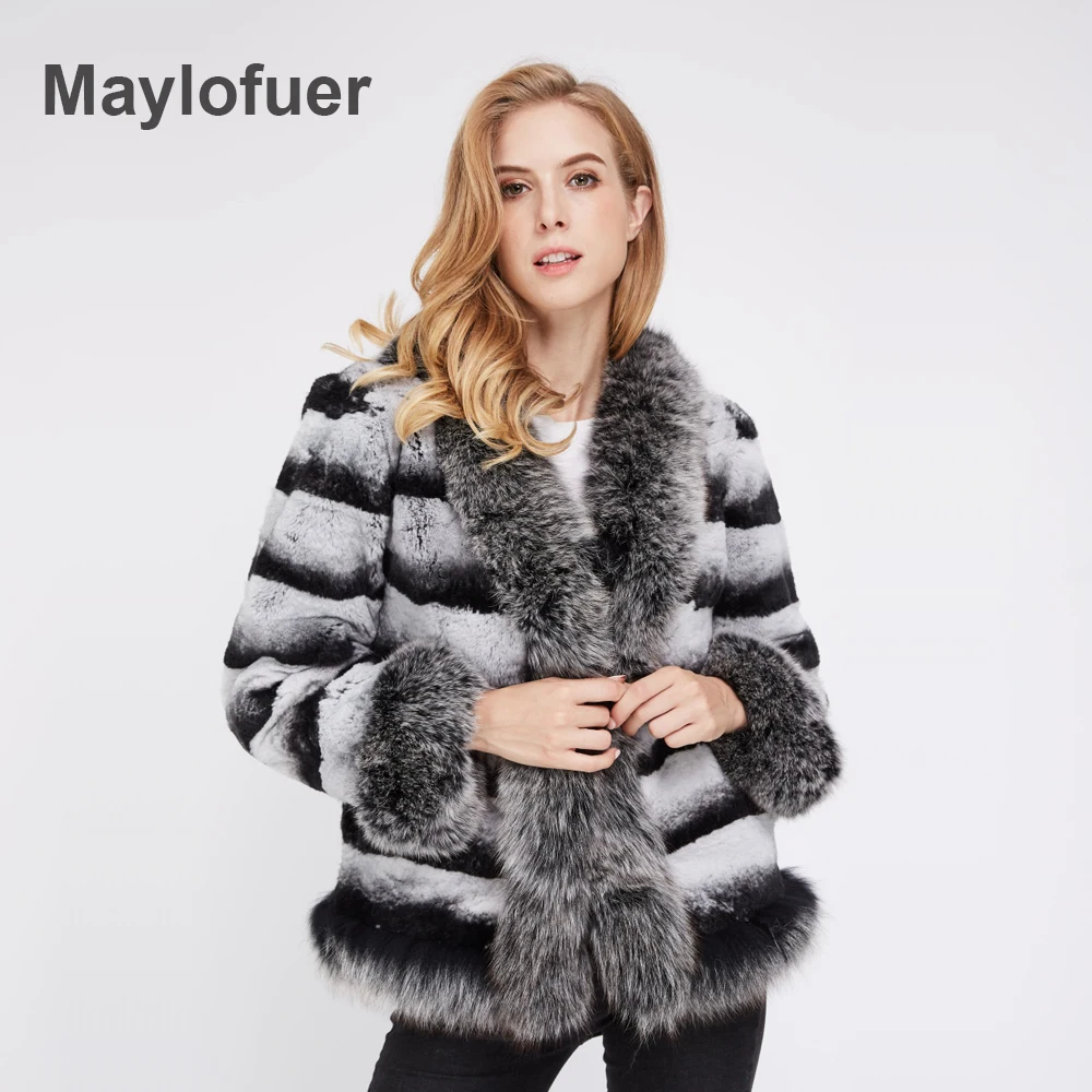 Maylofuer Настоящий мех кролика пальто Шиншилла Цвет рукава летучая мышь с