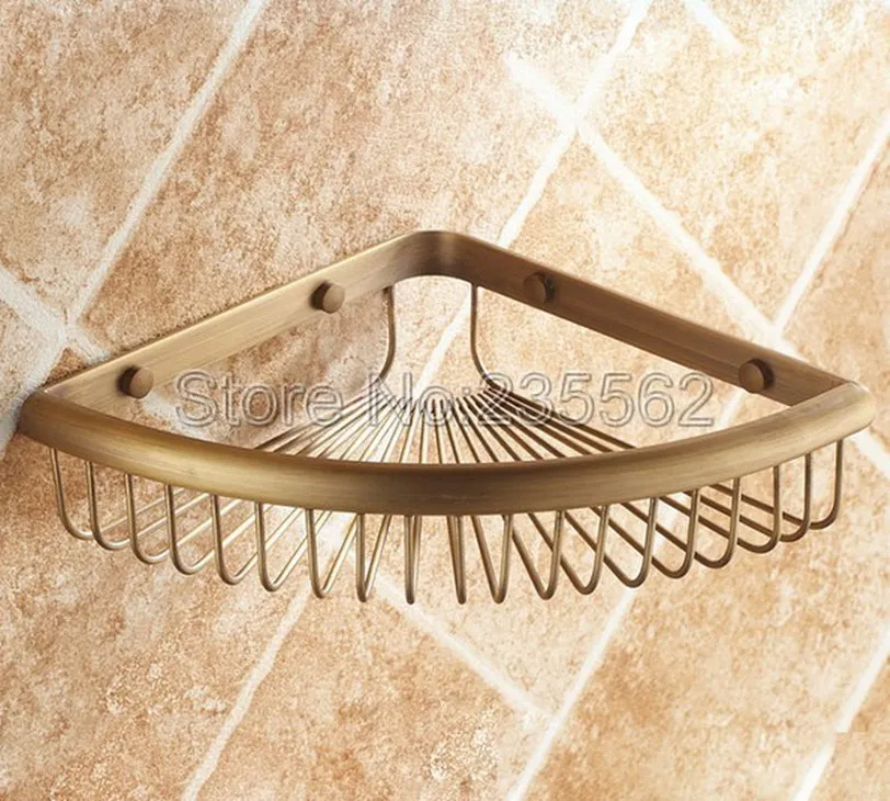 Настенная Античная латунная ванная угловая корзина для душа полки хранения Caddy
