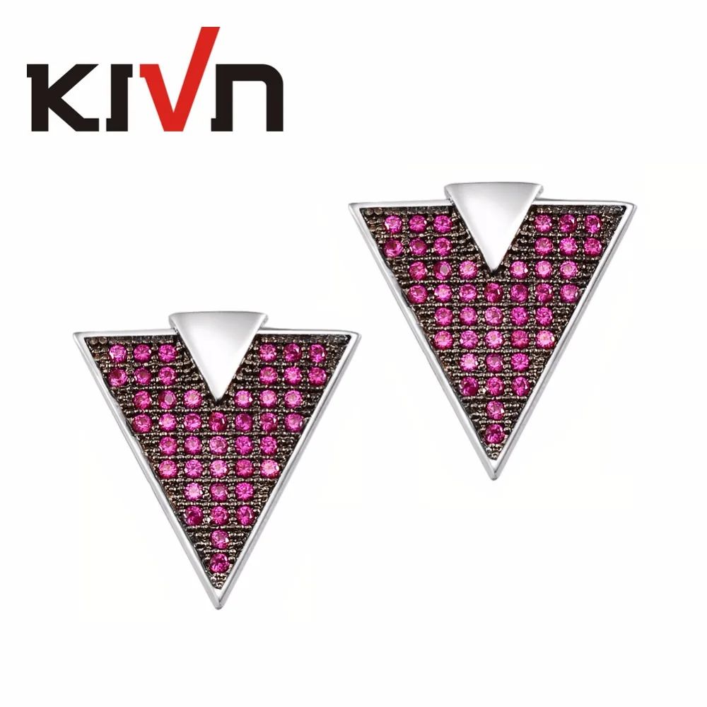 

KIVN Fashion Jewelry Brilliant Triangle Pave CZ Cubic Zirconia Wedding Bridal Stud Earrings Birthday Gifts 10pcs Lot Wholesale